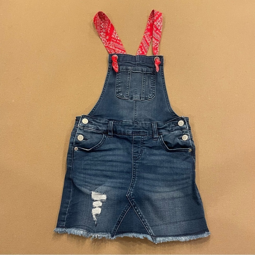 Girl’s Justice Denim Overall Skirt with Red Bandana Straps Size 10